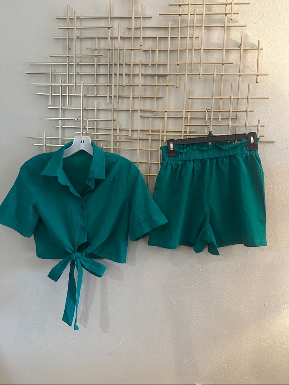 Teal Tie-Front Short Set